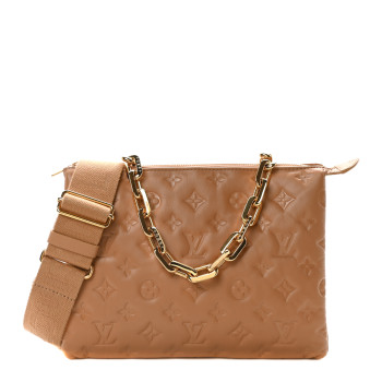 LOUIS VUITTON Lambskin Embossed Monogram Coussin PM Camel