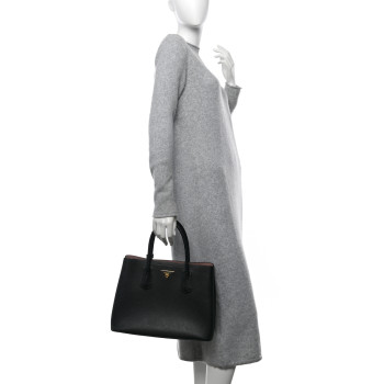 PRADA Saffiano Cuir Medium Double Bag Black Mughetto