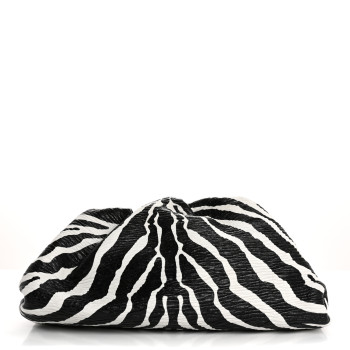BOTTEGA VENETA Nappa Zebra Print The Pouch Oversized Clutch White Black