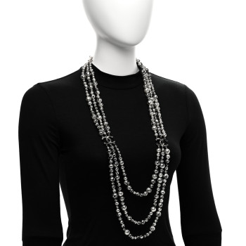 CHANEL Pearl CC Graffiti 3 Strand Long Necklace Black Gold