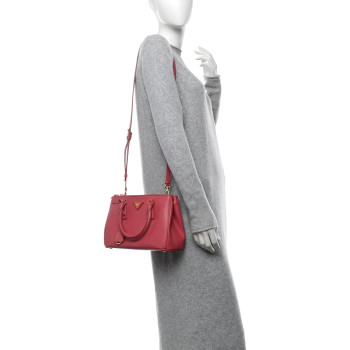 PRADA Saffiano Lux Mini Galleria Double Zip Tote Tamaris