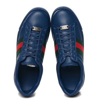 GUCCI Ultralight Plume Calfskin Web Mens New Ace Sneakers 9 Royale
