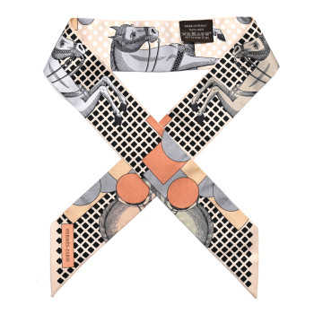 HERMES Silk Cavalier En Formes Twilly Beige Gris Terraco