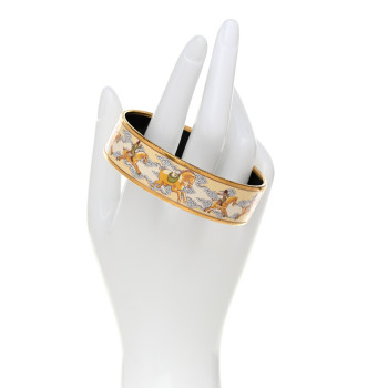 HERMES Enamel Printed Wide Galop Volant Bracelet 70 Creme