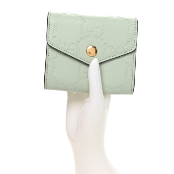 GUCCI Gilbert Calfskin Jumbo GG Embossed Tri-Fold Wallet Salvy Green
