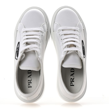 PRADA Nylon Gabardine Triangle Logo Platform Sneakers 36 White