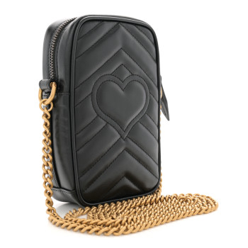 GUCCI Calfskin Matelasse Mini GG Marmont Crossbody Bag Black