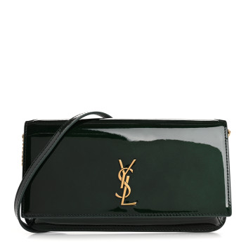 SAINT LAURENT Vernice Diamond Monogram Phone Holder Crossbody Fir Leaf