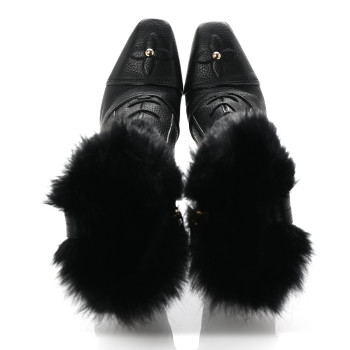 LOUIS VUITTON Grained Calfskin Fur Platform Ankle Boots 37.5 Black