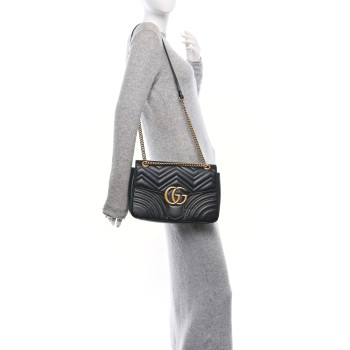 GUCCI Calfskin Matelasse Medium GG Marmont Shoulder Bag Black