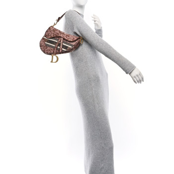 CHRISTIAN DIOR Canvas Embroidered Brocart Saddle Bag Metallic Pink