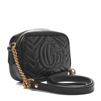 GUCCI Calfskin Matelasse Mini GG Marmont Chain Shoulder Bag Black