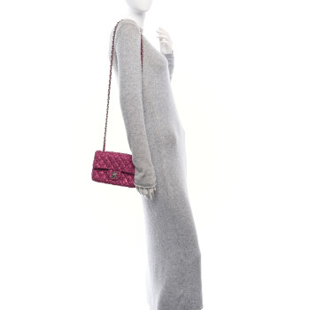 CHANEL Metallic Tweed Quilted Mini Rectangular Flap Pink