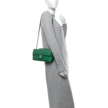 CHANEL Lambskin Perforated East West Flap Green