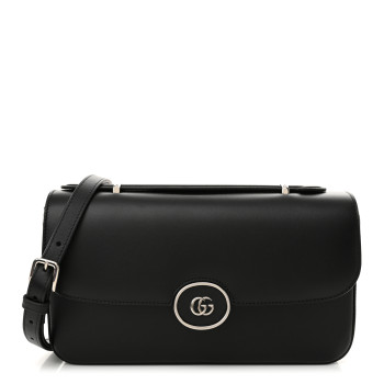 GUCCI Senna Calfskin Petite GG Top Handle Shoulder Bag Black