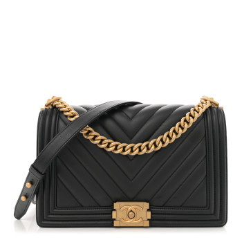 CHANEL Calfskin Chevron Quilted New Medium Boy Flap Black