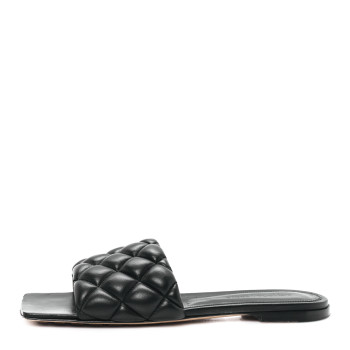 BOTTEGA VENETA Nappa Matelasse Padded Flat Sandals 38 Black