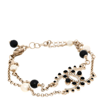 CHANEL Crystal Enamel Pearl CC Bracelet Black Gold