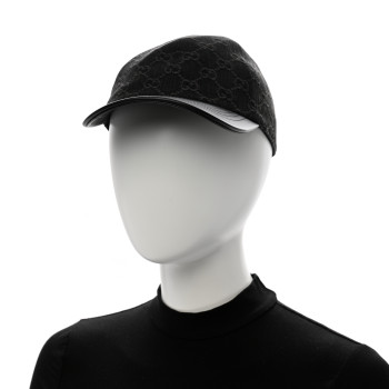 GUCCI Denim Calfskin GG Monogram Baseball Hat S Black Grey
