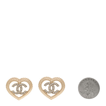 CHANEL Crystal CC Twist Heart Earrings Gold