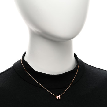 HERMES Lacquered Rose Gold Mini Pop H Pendant Necklace Rose Dragee