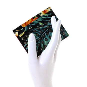 CHRISTIAN LOUBOUTIN Crackled Calfskin Hawaii Print Paros Spikes Card Holder Black Gunmetal