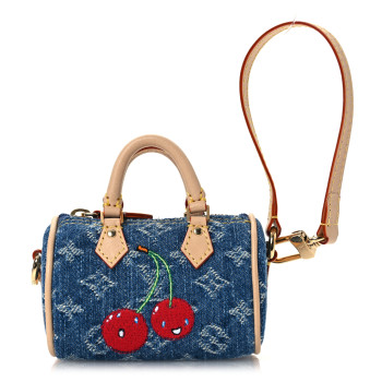 LOUIS VUITTON LV X TM Monogram Denim Cerises Micro Speedy Bag Charm Blue