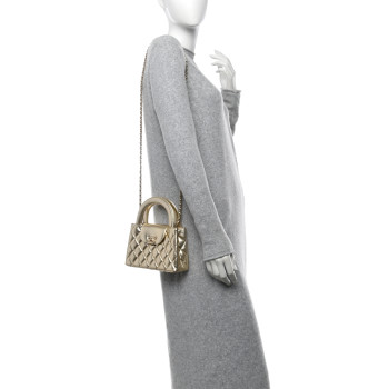 CHANEL Metallic Shiny Aged Calfskin Quilted Nano Kelly Shopper Gold