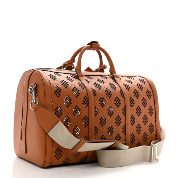 GUCCI Calfskin Cut Out GG Embossed Medium Duffle Bag Harness Brown