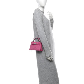 HERMES Ostrich Kelly Sellier Mini 20 Rose Pourpre