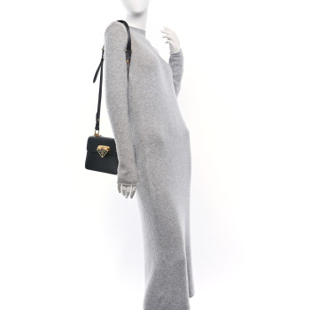 PRADA Saffiano Symbole Flap Shoulder Bag Black