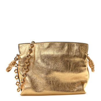LOEWE Metallic Calfskin Mini Chain Flamenco Knot Clutch Gold