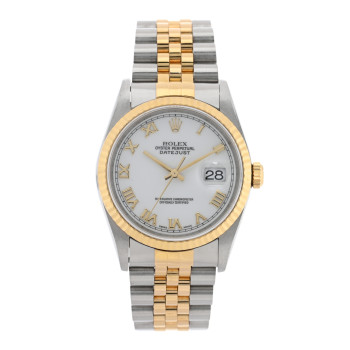 ROLEX Stainless Steel 18K Yellow Gold 36mm Oyster Perpetual Datejust Watch White Roman 16233