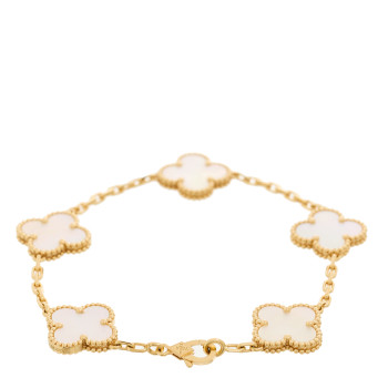 VAN CLEEF & ARPELS 18K Yellow Gold Mother of Pearl 5 Motifs Vintage Alhambra Bracelet