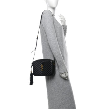 SAINT LAURENT Calfskin Matelasse Monogram Lou Camera Bag Black