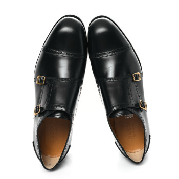 GUCCI Calfskin Mens Double Monk Strap Loafers 11.5 Black