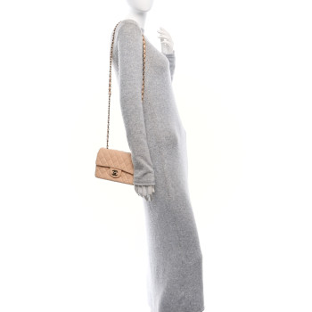 CHANEL Lambskin Quilted Mini Rectangular Flap Beige