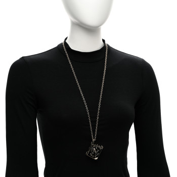 CHANEL Metal CC Lion Book Locket Necklace Gold