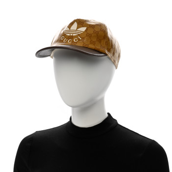 GUCCI X ADIDAS Crystal Monogram Textured Dollar Calfskin Trefoil Embroidered Stefanos Baseball Hat L Mid Natural New Acero