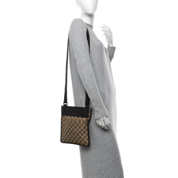 GUCCI Monogram Messenger Crossbody Bag Dark Brown