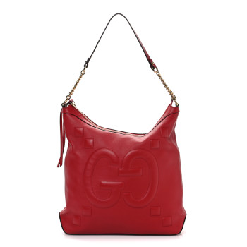 GUCCI Apollo Calfskin GG Dadini Embroidered Chain Hobo Hibiscus Red