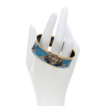HERMES Enamel Printed Wide Snow Leopards Bracelet 65