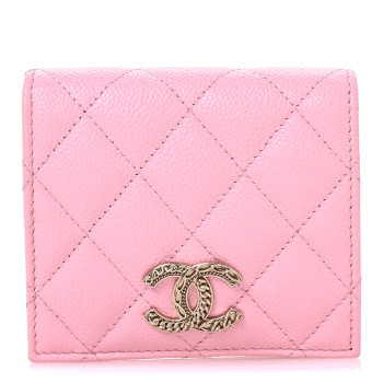 CHANEL Caviar Quilted Multi Chain CC Compact Bifold Wallet Pink