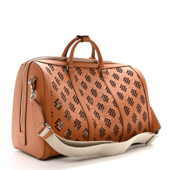 GUCCI Calfskin Cut Out GG Embossed Medium Duffle Bag Harness Brown