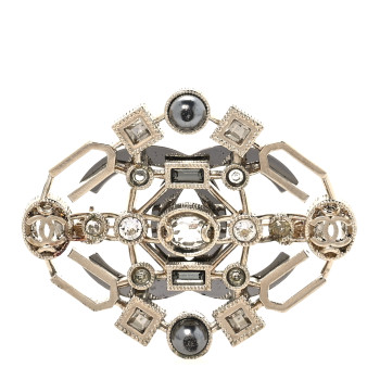 CHANEL Crystal Pearl CC Brooch Gold Black