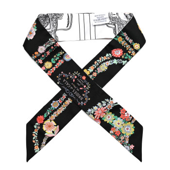 HERMES Silk Brides de Gala en Fleurs Twilly Black Multicolor White