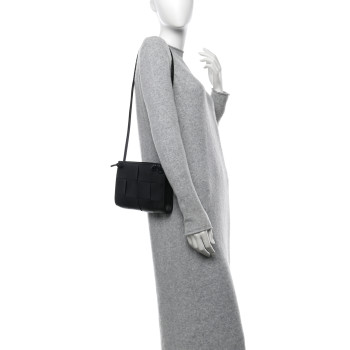 BOTTEGA VENETA Lambskin Maxi Intrecciato Mini Cassette Crossbody Bag Black