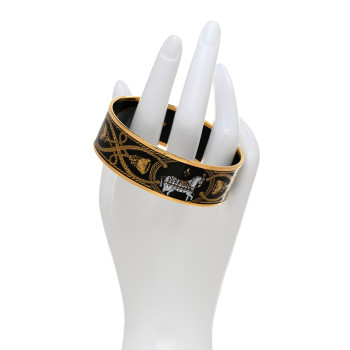 HERMES Enamel Printed Wide Grand Apparat Bracelet 70  Black
