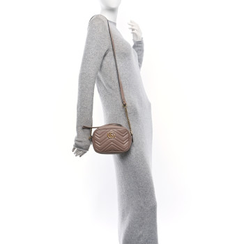 GUCCI Calfskin Matelasse Mini GG Marmont Chain Shoulder Bag Porcelain Rose