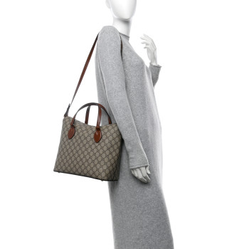 GUCCI GG Supreme Monogram Linea A Foldover Tote Brown
